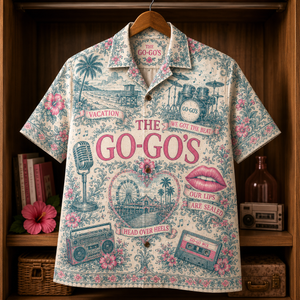 The Go-Go’s Hawaiian Shirt - Retro 80s Pop Rock Button Up Shirt with Vacation, We Got the Beat and Our Lips Are Sealed Art