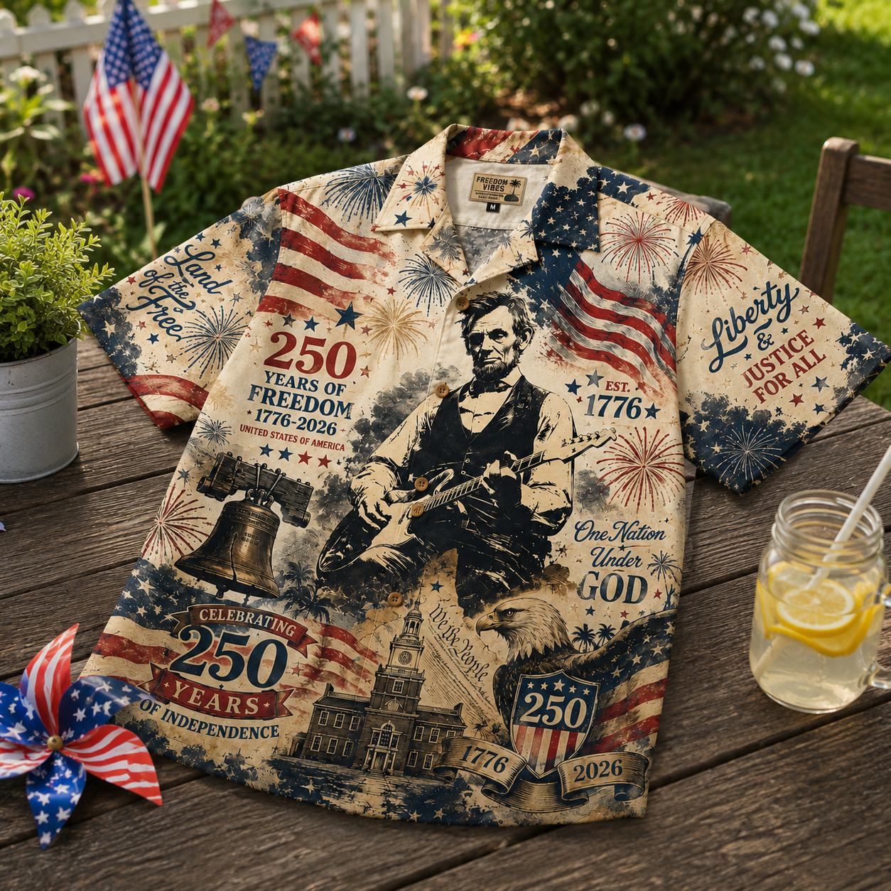 Abraham Lincoln 250 Years of Independence Hawaiian Shirt – Patriotic Freedom Celebration AOP Shirt 1776–2026