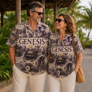 Genesis Hawaiian Shirt - Unisex Vintage Toile De Jouy Lavender Purple Button Up