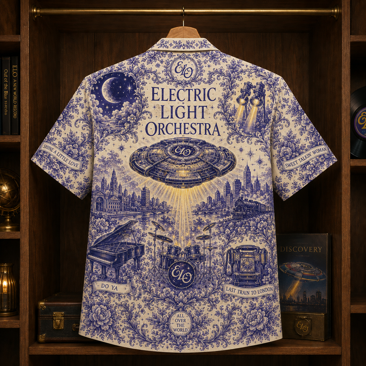 Electric Light Orchestra Hawaiian Shirt - Unisex Toile De Jouy ELO Spaceship Shirt