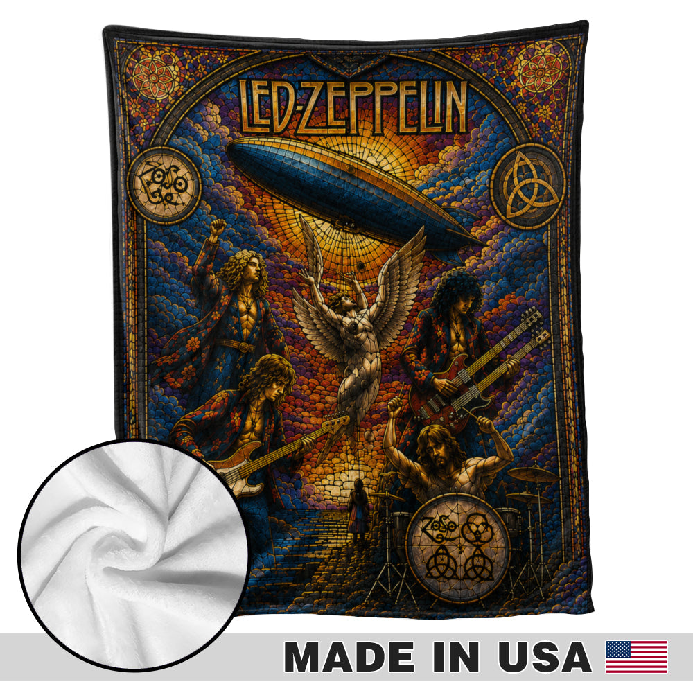 Led Zeppelin Stained Glass Quilt Blanket Luxury Rock Band Bedding for Classic Rock Fans