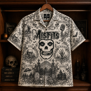 Misfits Hawaiian Shirt - Unisex Vintage Toile De Jouy Fiend Skull Button Up