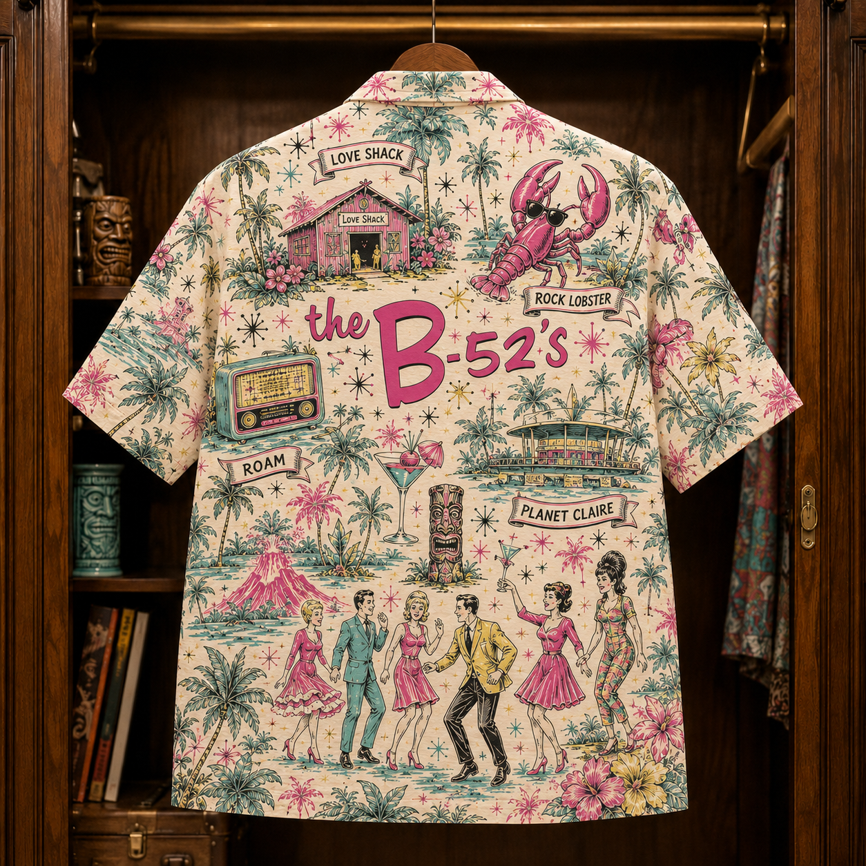 The B-52’s Hawaiian Shirt - Retro Tropical Rock Band AOP Button Up Shirt for Couples and Beach Vacation Style