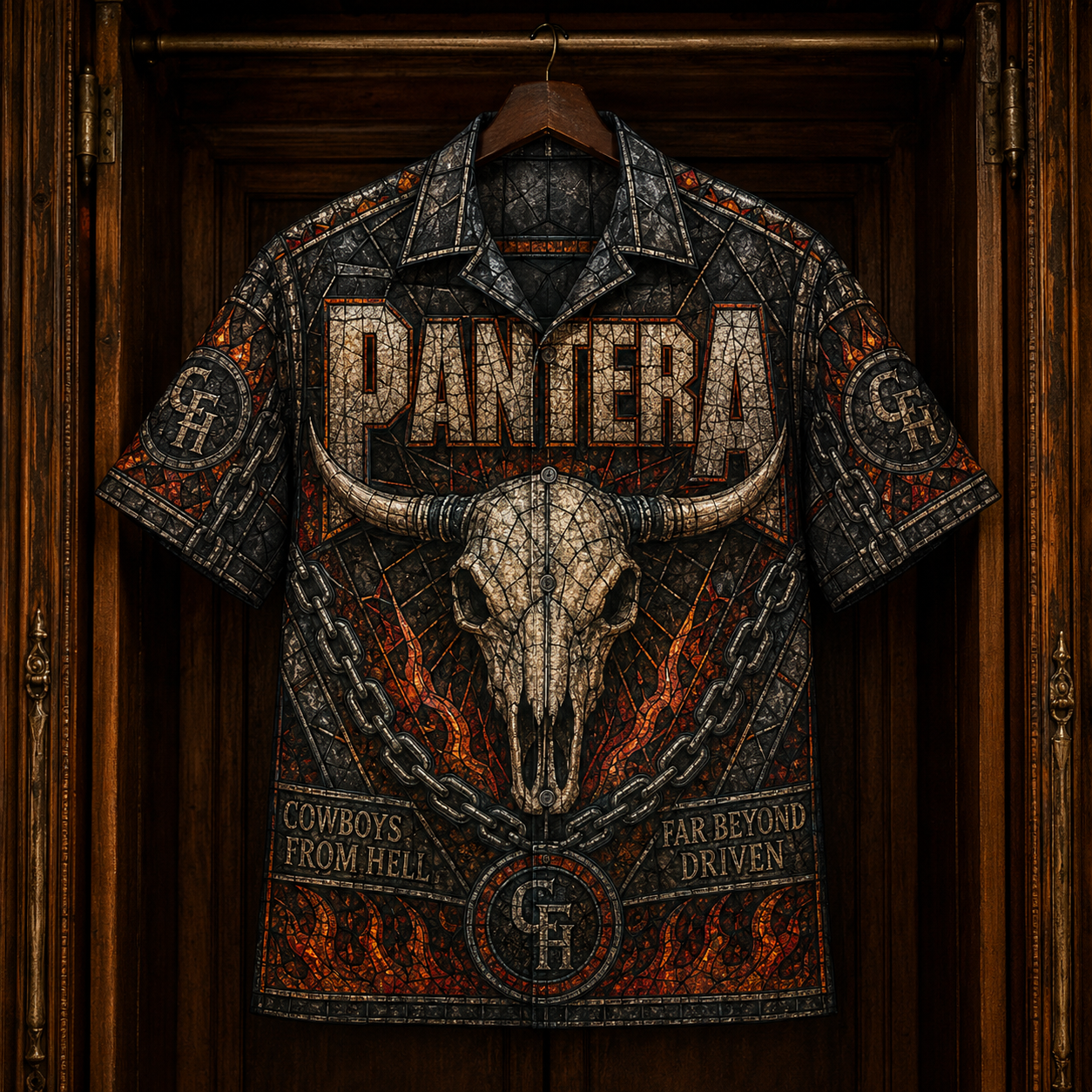 Pantera Hawaiian Shirt - Stained Glass Heavy Metal All-Over Print Button-Up Shirt