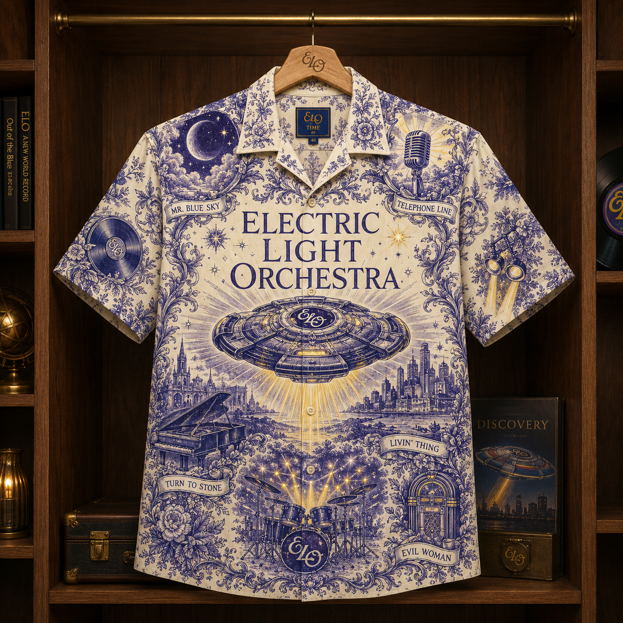 Electric Light Orchestra Hawaiian Shirt - Unisex Toile De Jouy ELO Spaceship Shirt