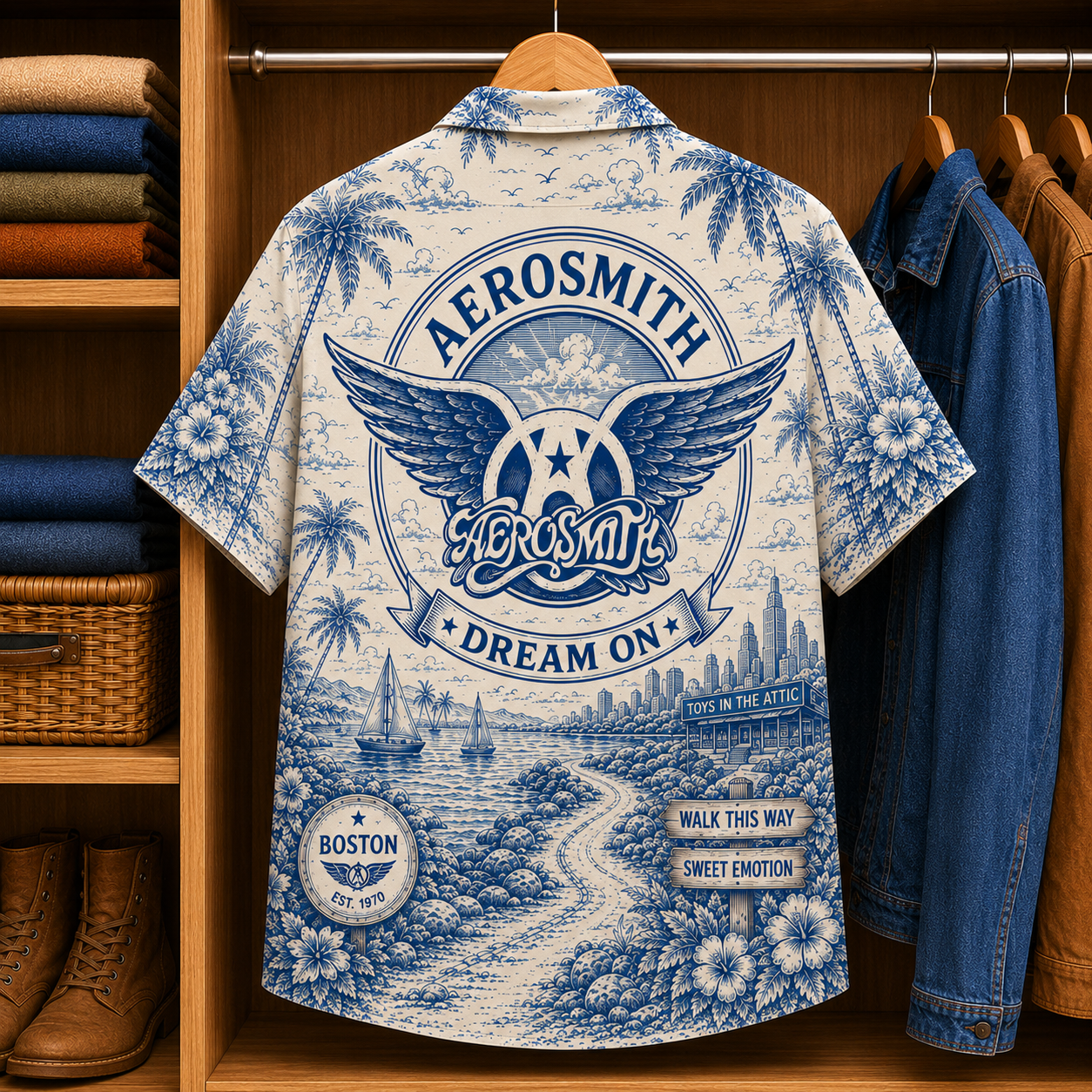 Aerosmith Special Edition Tropical Hawaiian Shirt - Unisex Music Collage Button Up
