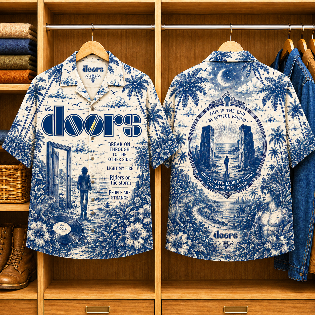 The Doors Special Edition Tropical Hawaiian Shirt - Unisex Music Collage Button Up