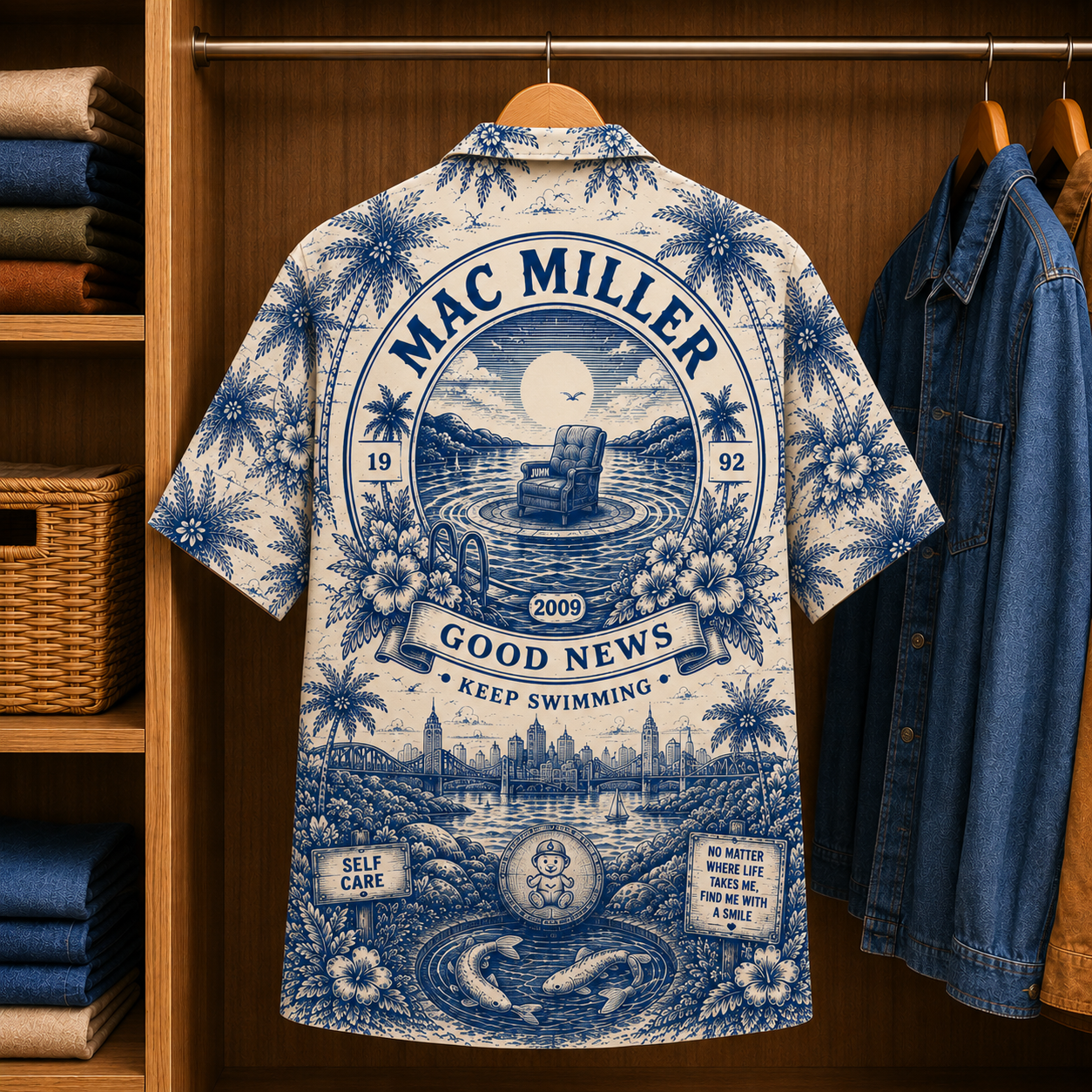 Mac Miller Special Edition Tropical Blue Hawaiian Shirt - Unisex Music Collage Button Up