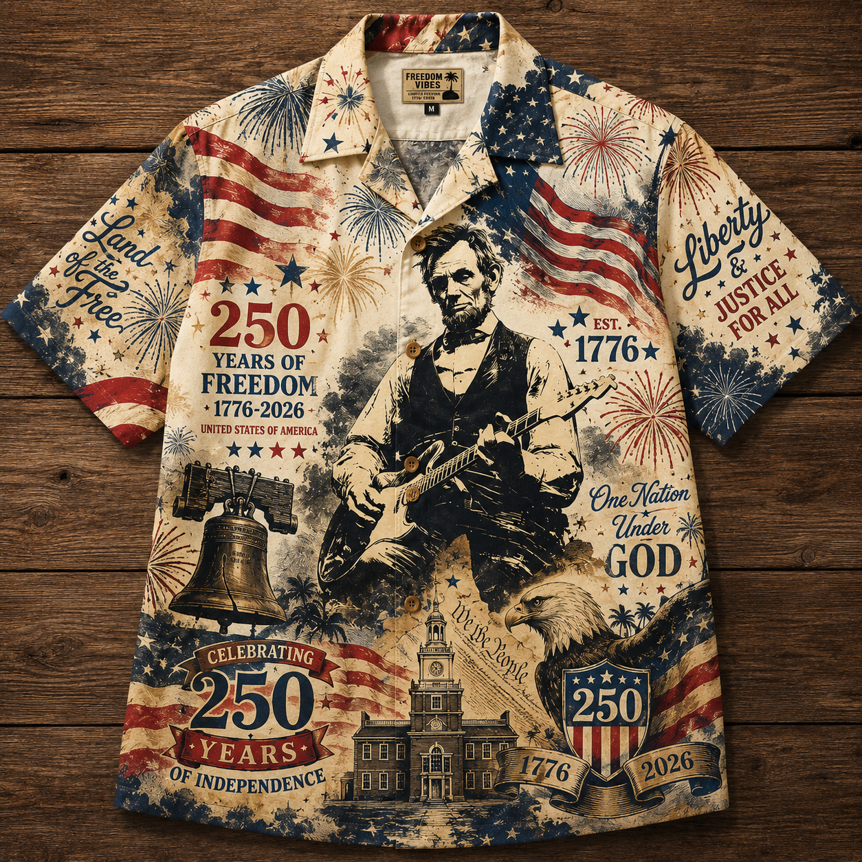 Abraham Lincoln 250 Years of Independence Hawaiian Shirt – Patriotic Freedom Celebration AOP Shirt 1776–2026