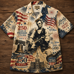 Abraham Lincoln 250 Years of Independence Hawaiian Shirt – Patriotic Freedom Celebration AOP Shirt 1776–2026