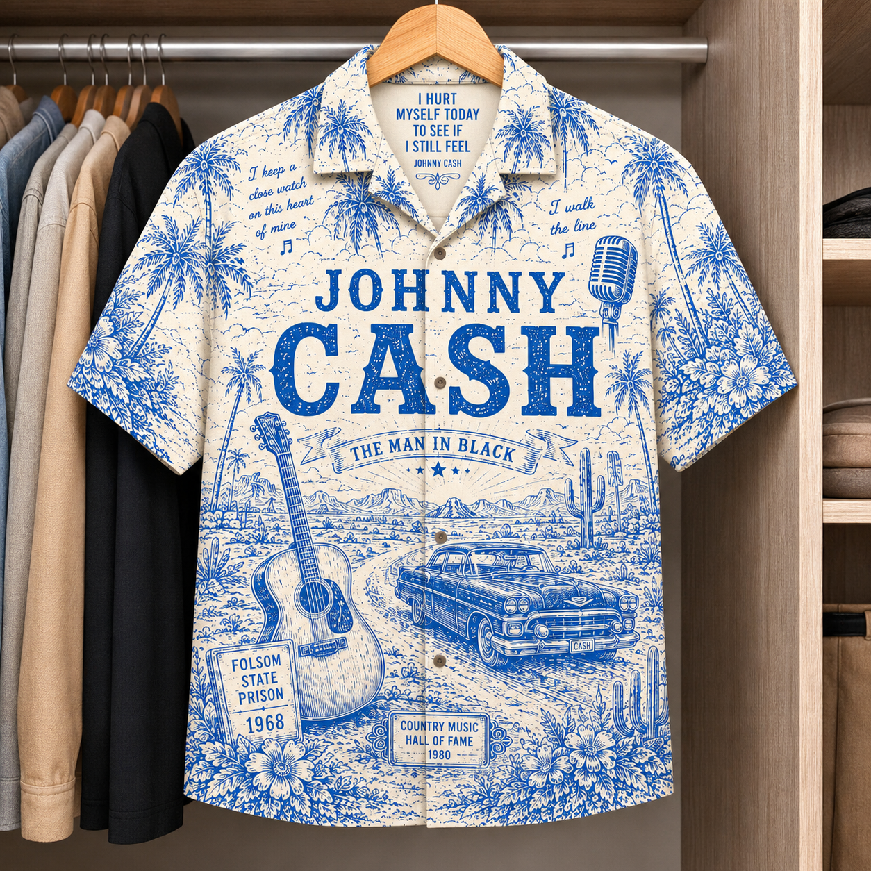 Johnny Cash Tropical Hawaiian Shirt - Tropical Blue Inpsired Hawaiian Shirt Classic