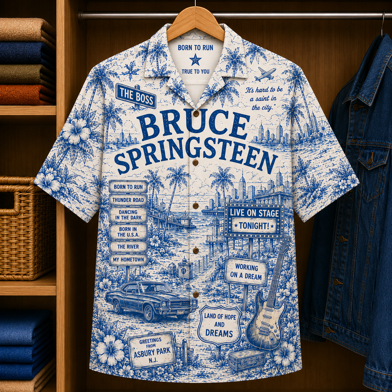 Bruce Springsteen Luxury Design Hawaiian Shirt - Tropical Blue Inpsired Hawaiian