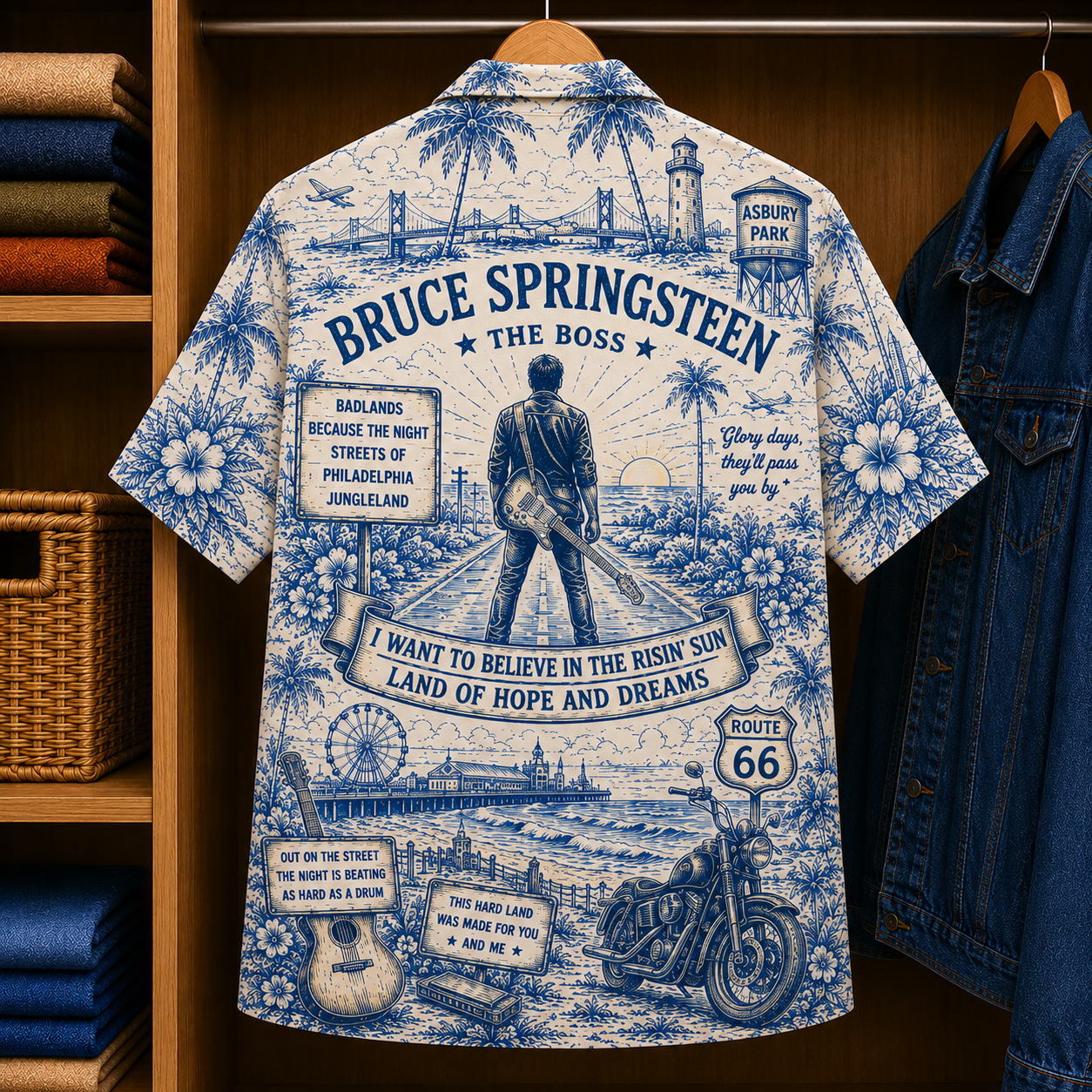 Bruce Springsteen Luxury Design Hawaiian Shirt - Tropical Blue Inpsired Hawaiian
