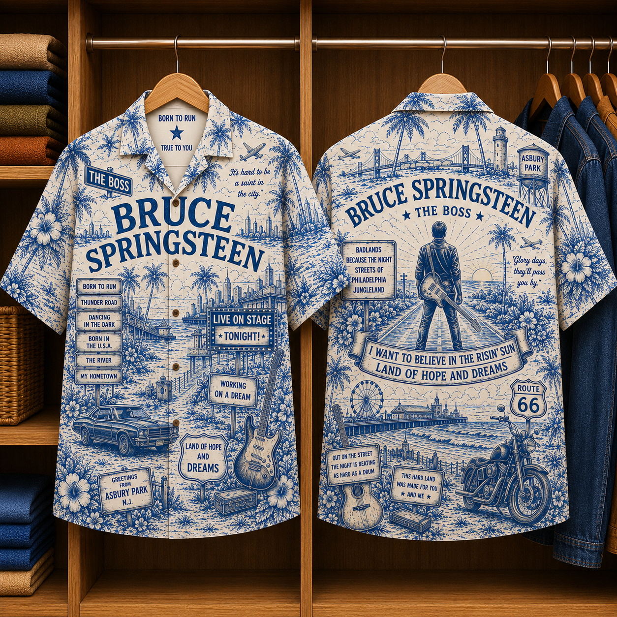 Bruce Springsteen Luxury Design Hawaiian Shirt - Tropical Blue Inpsired Hawaiian