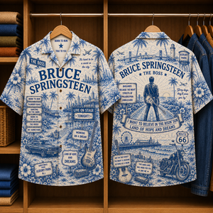 Bruce Springsteen Luxury Design Hawaiian Shirt - Tropical Blue Inpsired Hawaiian