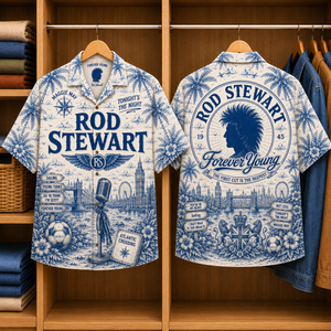 Rod Stewart Special Edition Tropical Blue Hawaiian Shirt - Unisex Music Collage Button Up