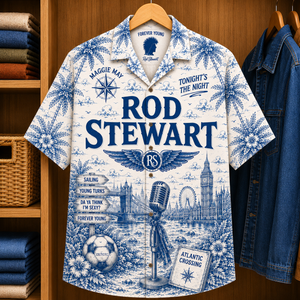 Rod Stewart Special Edition Tropical Blue Hawaiian Shirt - Unisex Music Collage Button Up