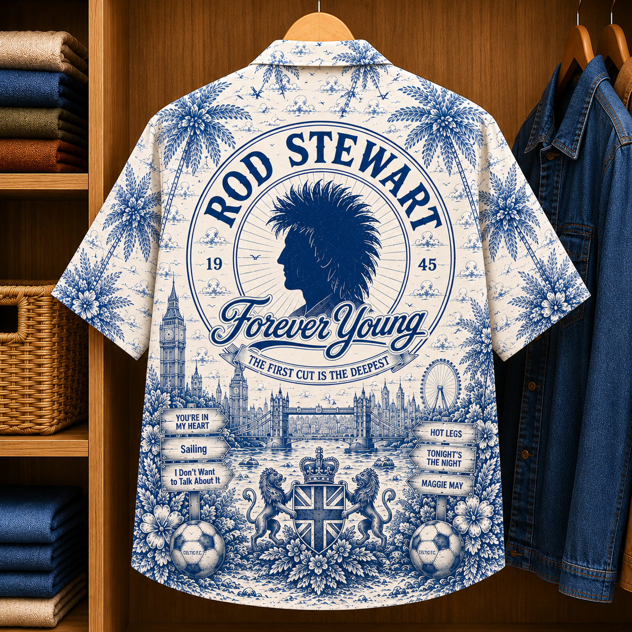 Rod Stewart Special Edition Tropical Blue Hawaiian Shirt - Unisex Music Collage Button Up