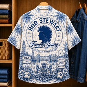 Rod Stewart Special Edition Tropical Blue Hawaiian Shirt - Unisex Music Collage Button Up