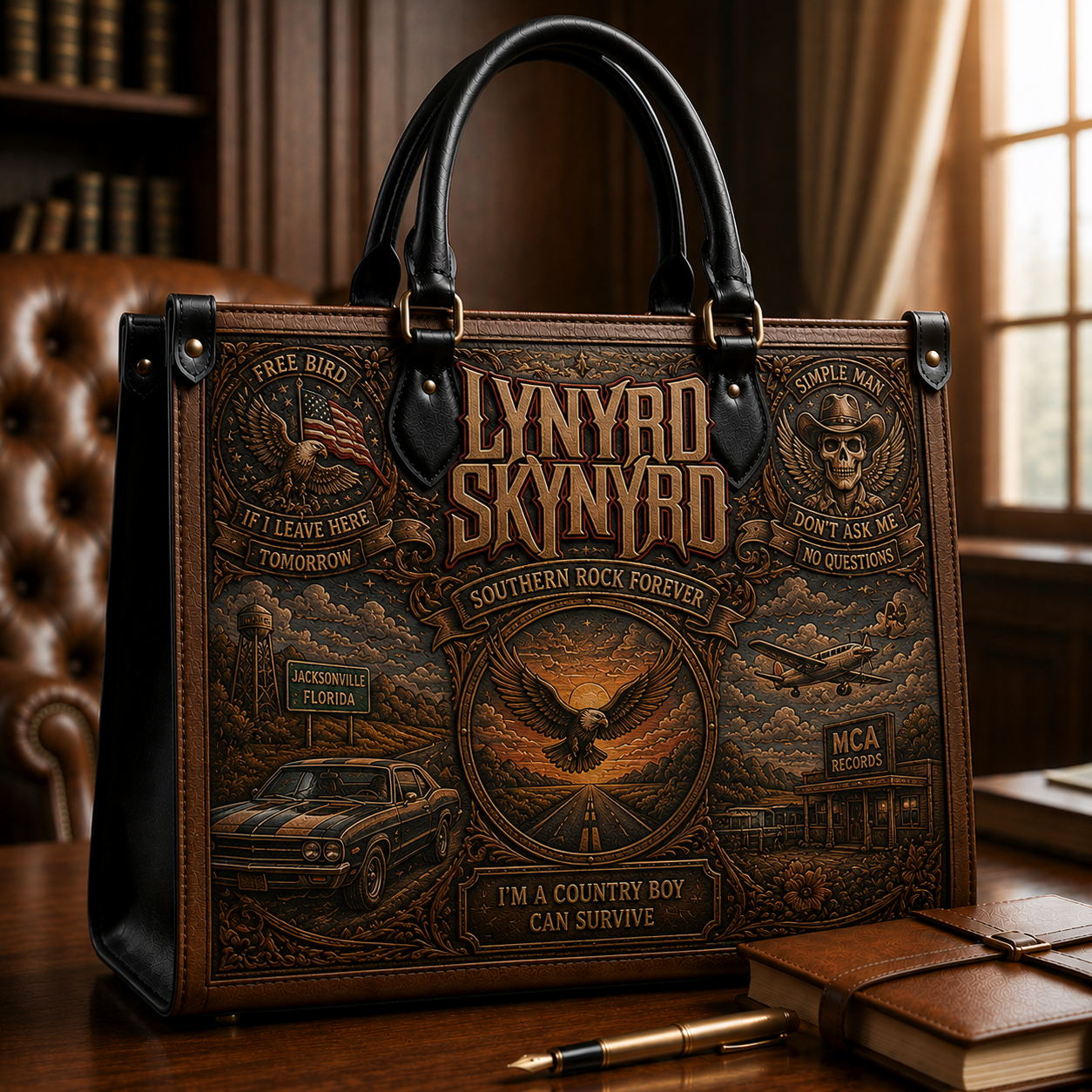 Lynyrd Skynyrd Handbag, Tote Bag and Wallet Set, Free Bird Southern Rock Accessories, Classic Music Fan Gift