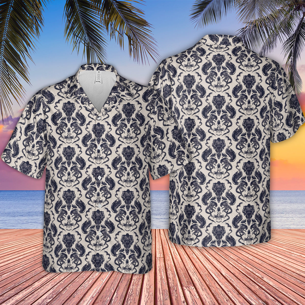 Alien Xenomorph Pattern Hawaiian Shirt