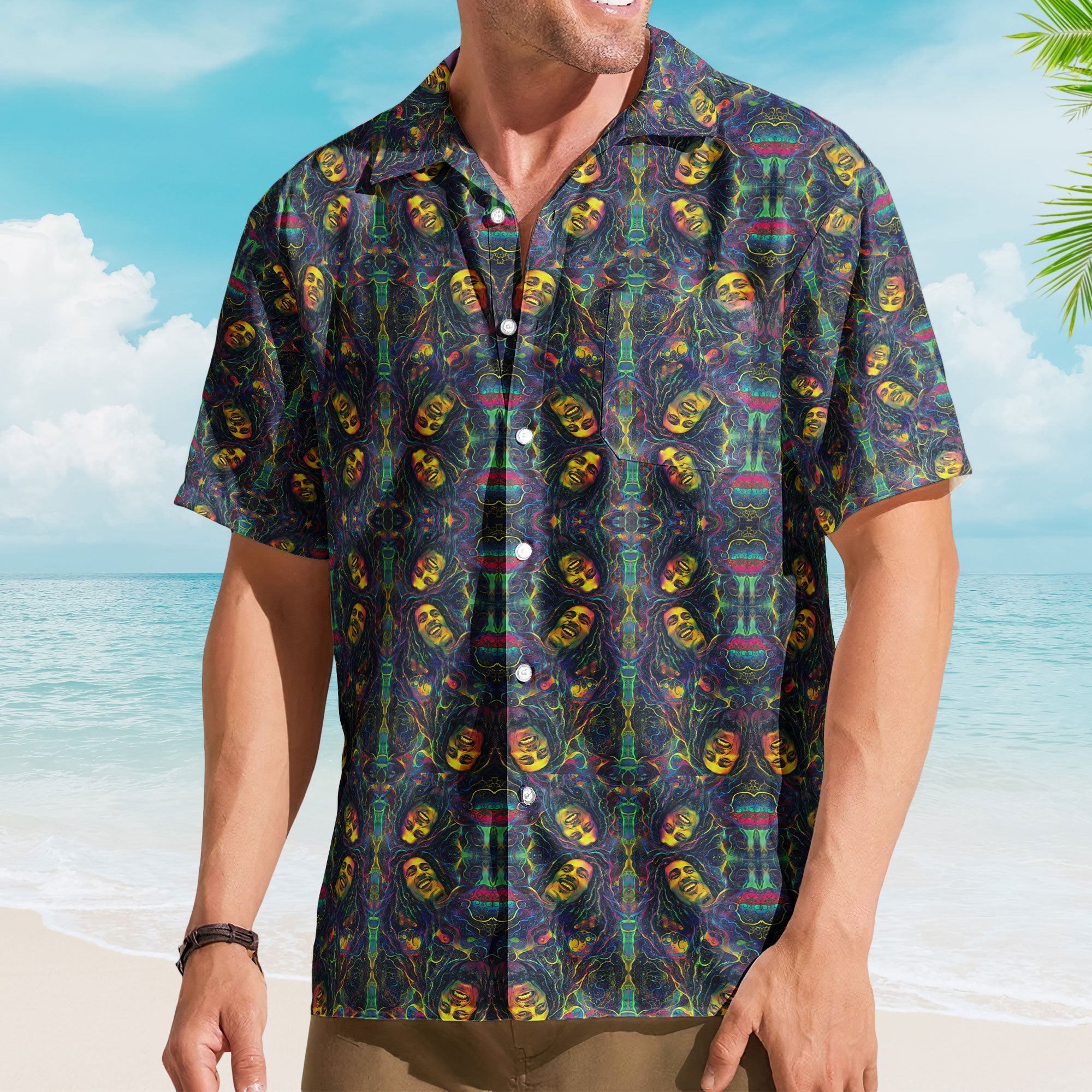 Bob Marley Unisex Hawaiian Shirt – Retro Reggae Music Aloha Button-Up Shirt