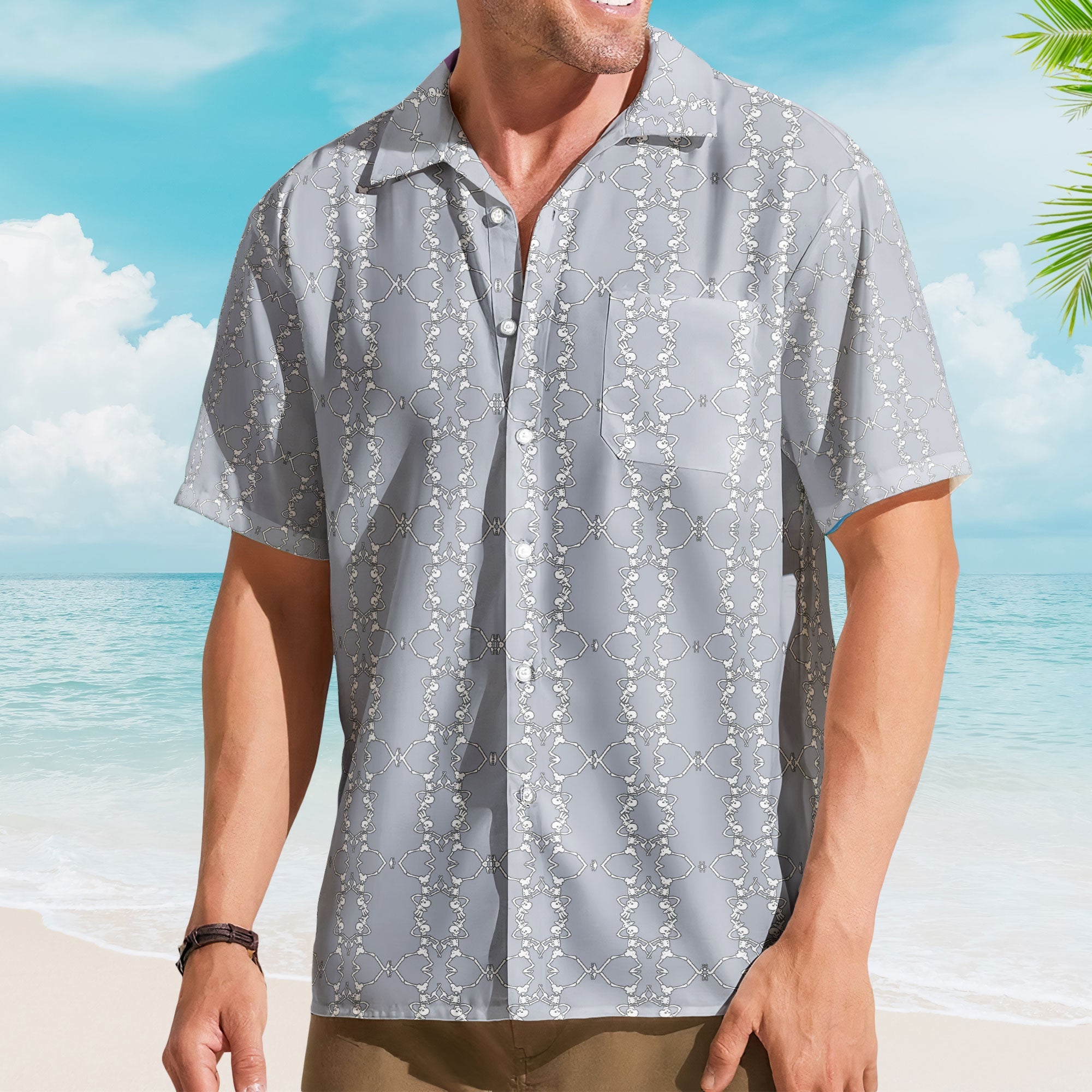 Grateful Dead Dancing Skeleton Pastel Grey Hawaiian Shirt – Retro Music Album Art Inspired Shirt