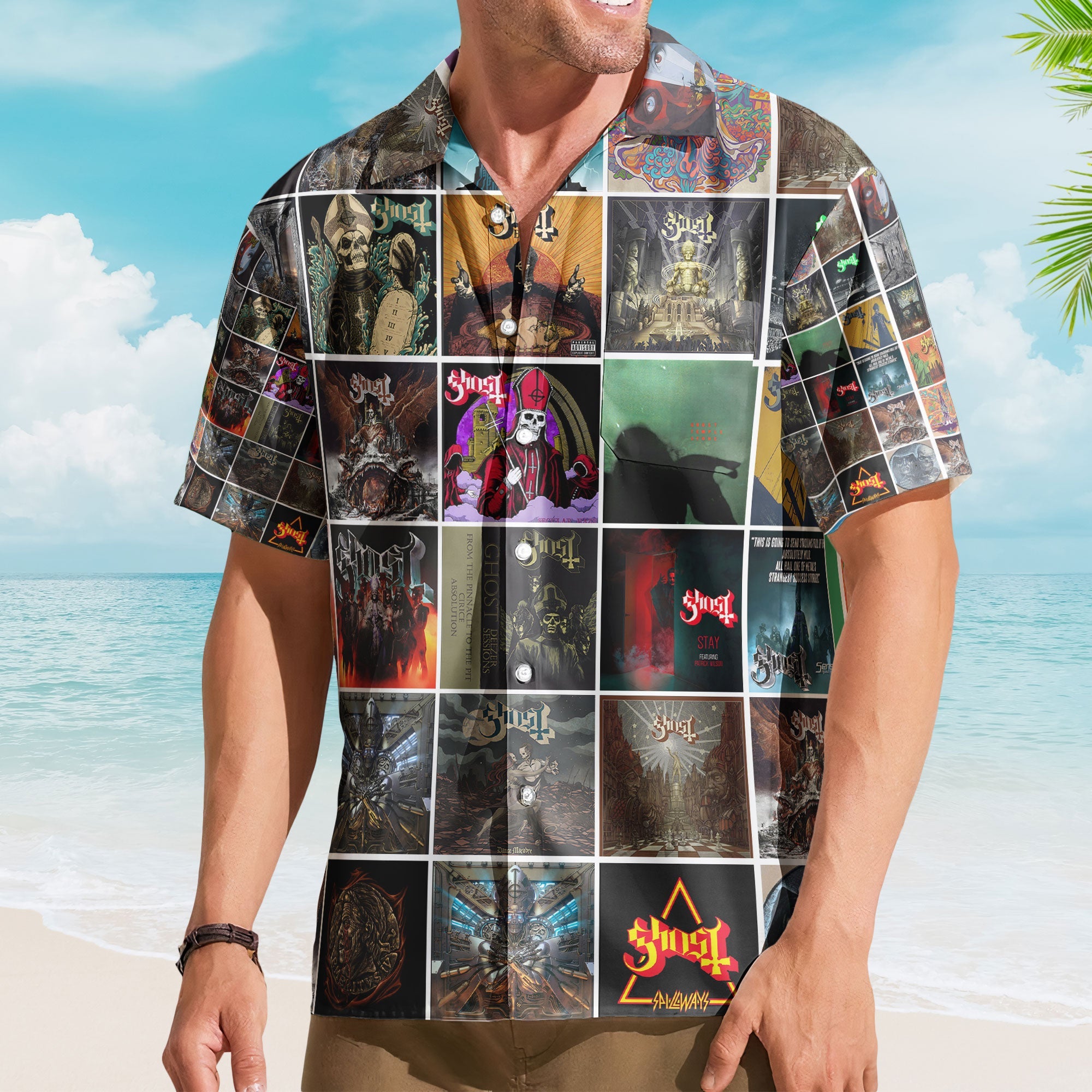 Ghost Band Album Collage Hawaiian Shirt – Gothic Rock Fan Shirt