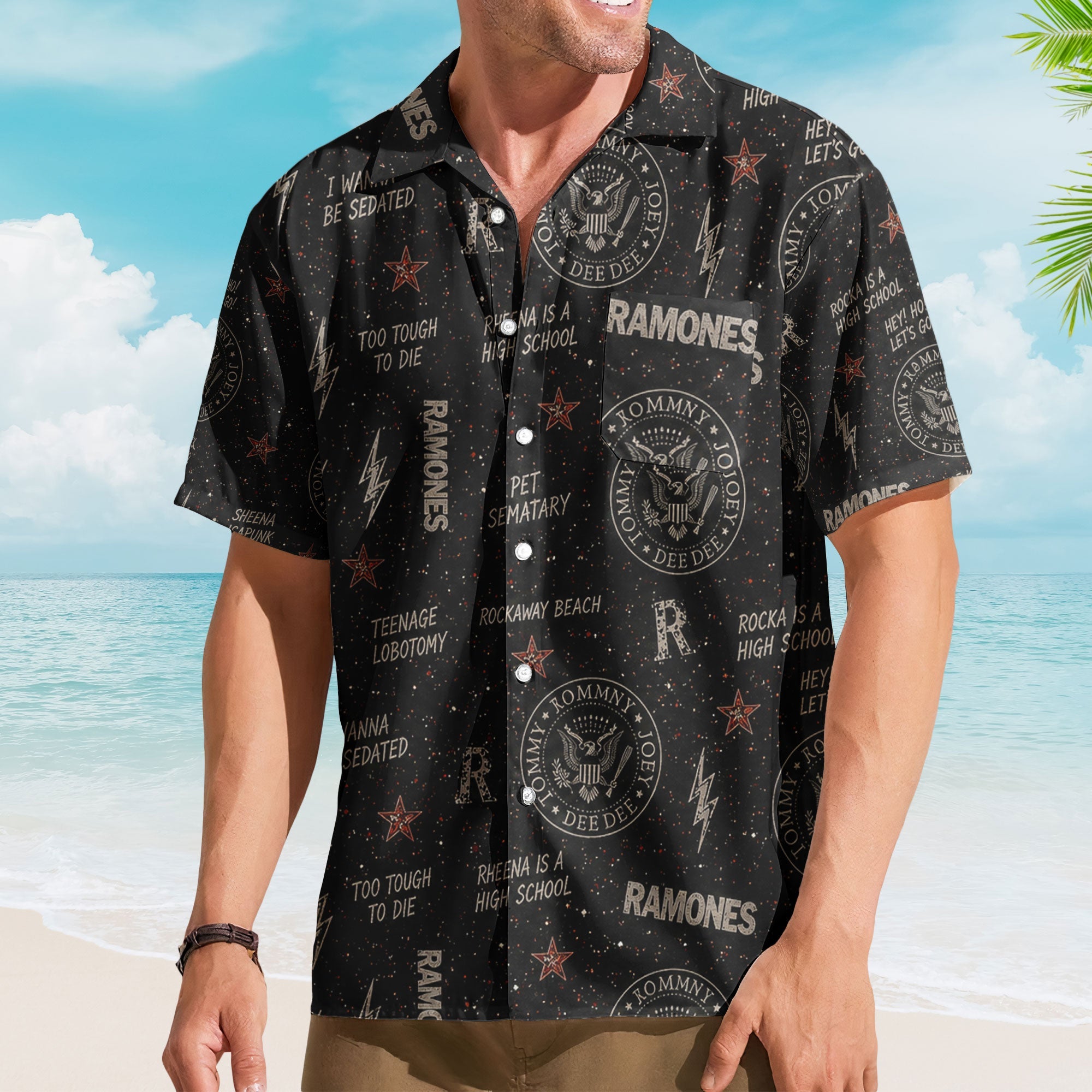 Ramones Hawaiian Shirt - Unisex Punk Rock Presidential Seal Black Button Up