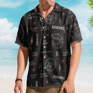 Ramones Hawaiian Shirt - Unisex Punk Rock Presidential Seal Black Button Up