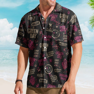 Green Day Hawaiian Shirt - Unisex Punk Rock American Idiot Pink Heart Button Up