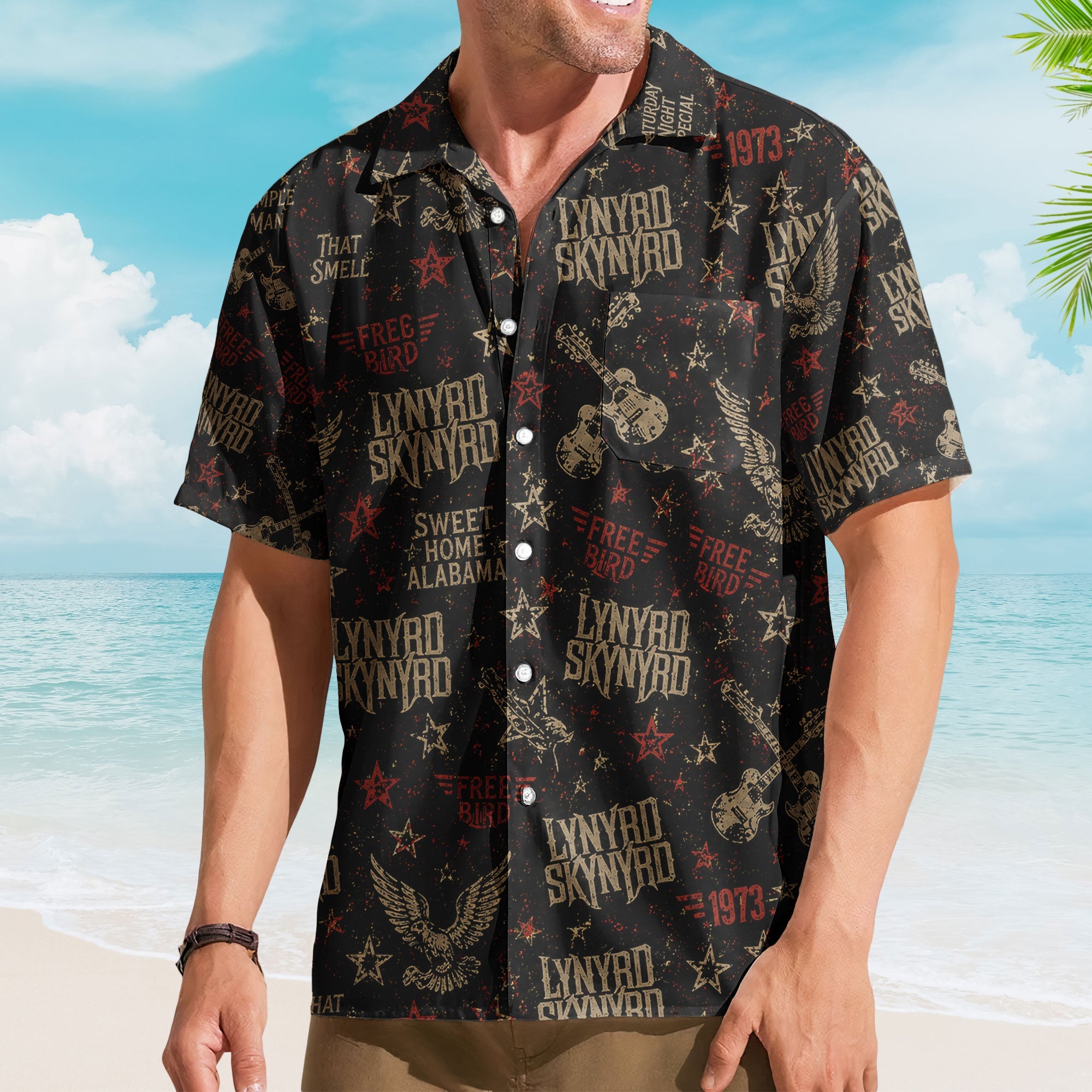 Lynyrd Skynyrd Hawaiian Shirt - Unisex Southern Rock Free Bird Black Button Up