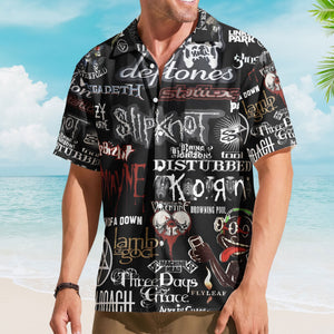 Nu Metal Band Logos Hawaiian Shirt - Unisex Alternative Metal Black Summer Rock Concert Shirt