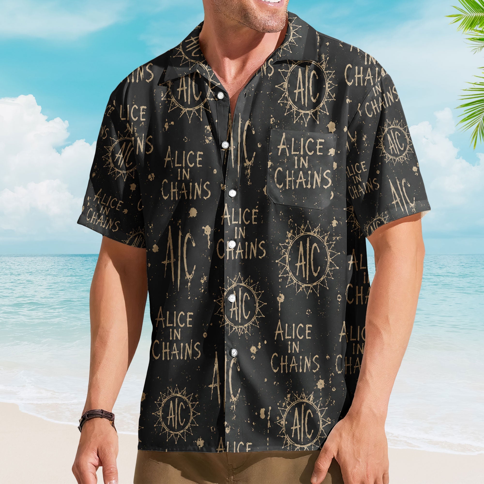 Alice in Chains Hawaiian Shirt - Unisex Grunge Rock AIC Sun Black Summer Button Up