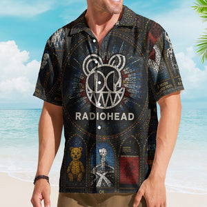 Radiohead Hawaiian Shirt - Unisex Retro Modified Bear Cathedral Window Button Up