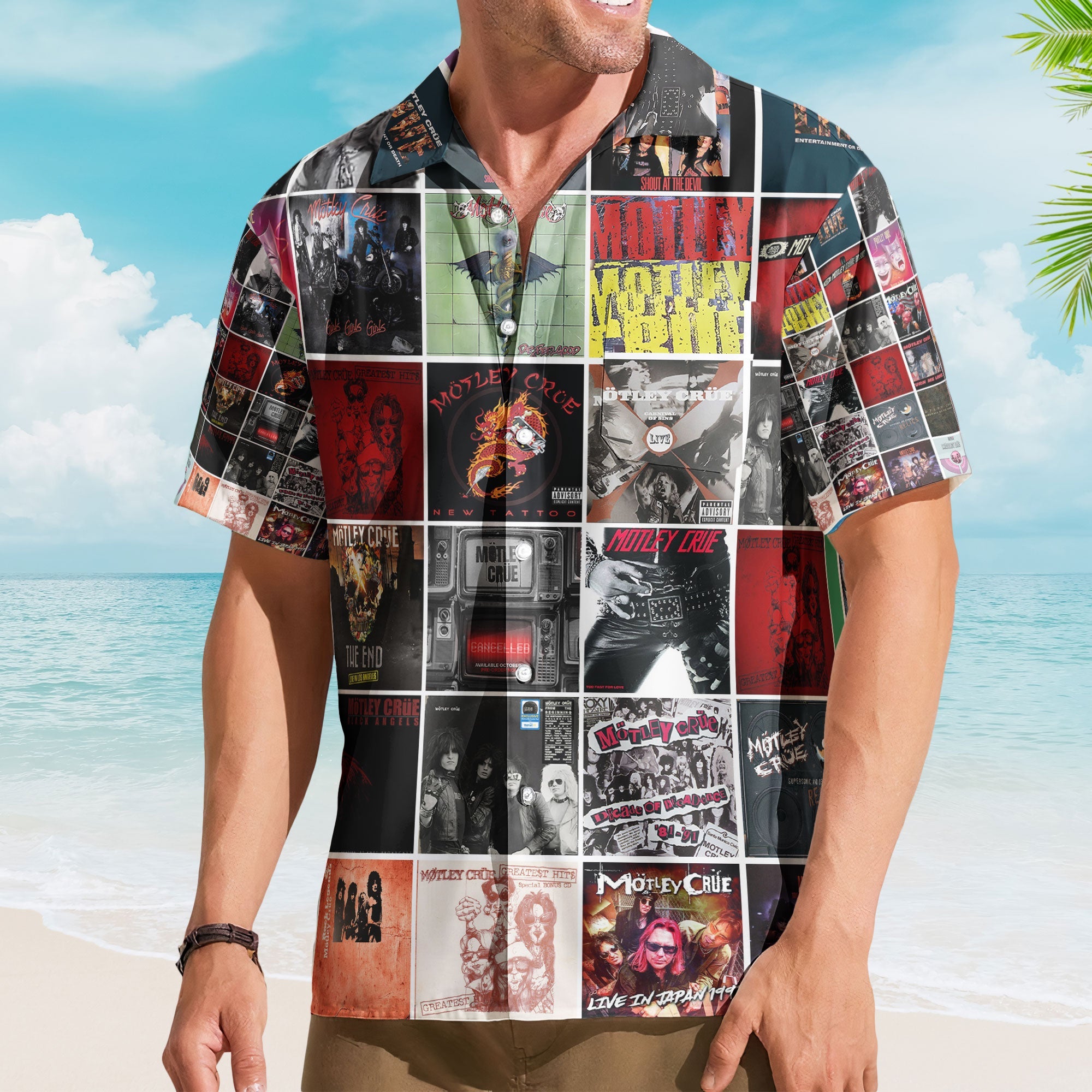 Mötley Crüe Album Collage Hawaiian Shirt – Rock Band Fan Shirt