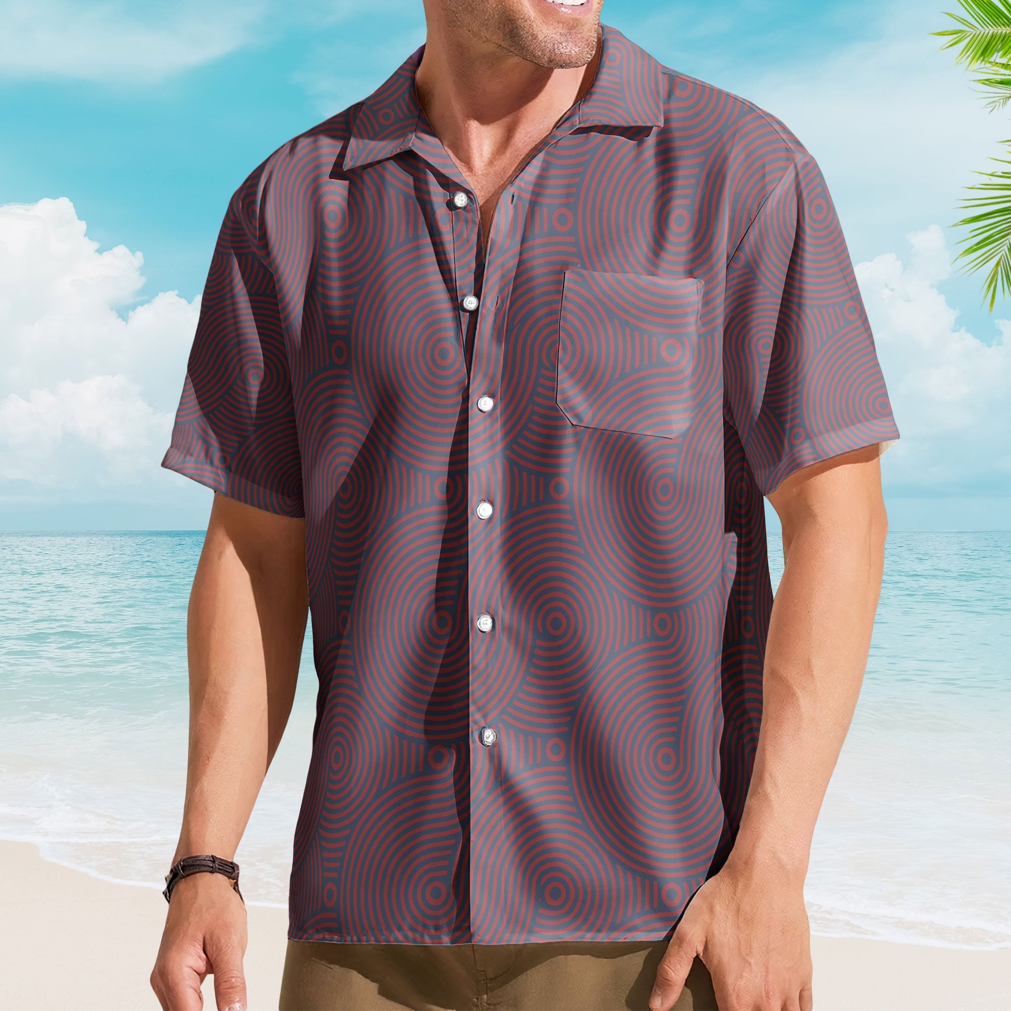 Phish Red Circle Unisex Hawaiian Shirt – Retro Geometric Hawaiian Button-Up Shirt