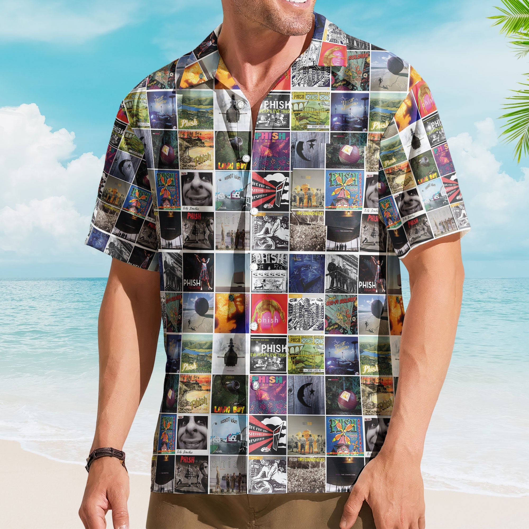 Phish Band Album Cover Collage Hawaiian Shirt - Unisex Psychedelic Rock Concert Summer Button Up