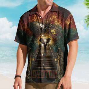 Led Zeppelin Stained Glass Hawaiian Shirt - Unisex Airship Stairway To Heaven Button Up