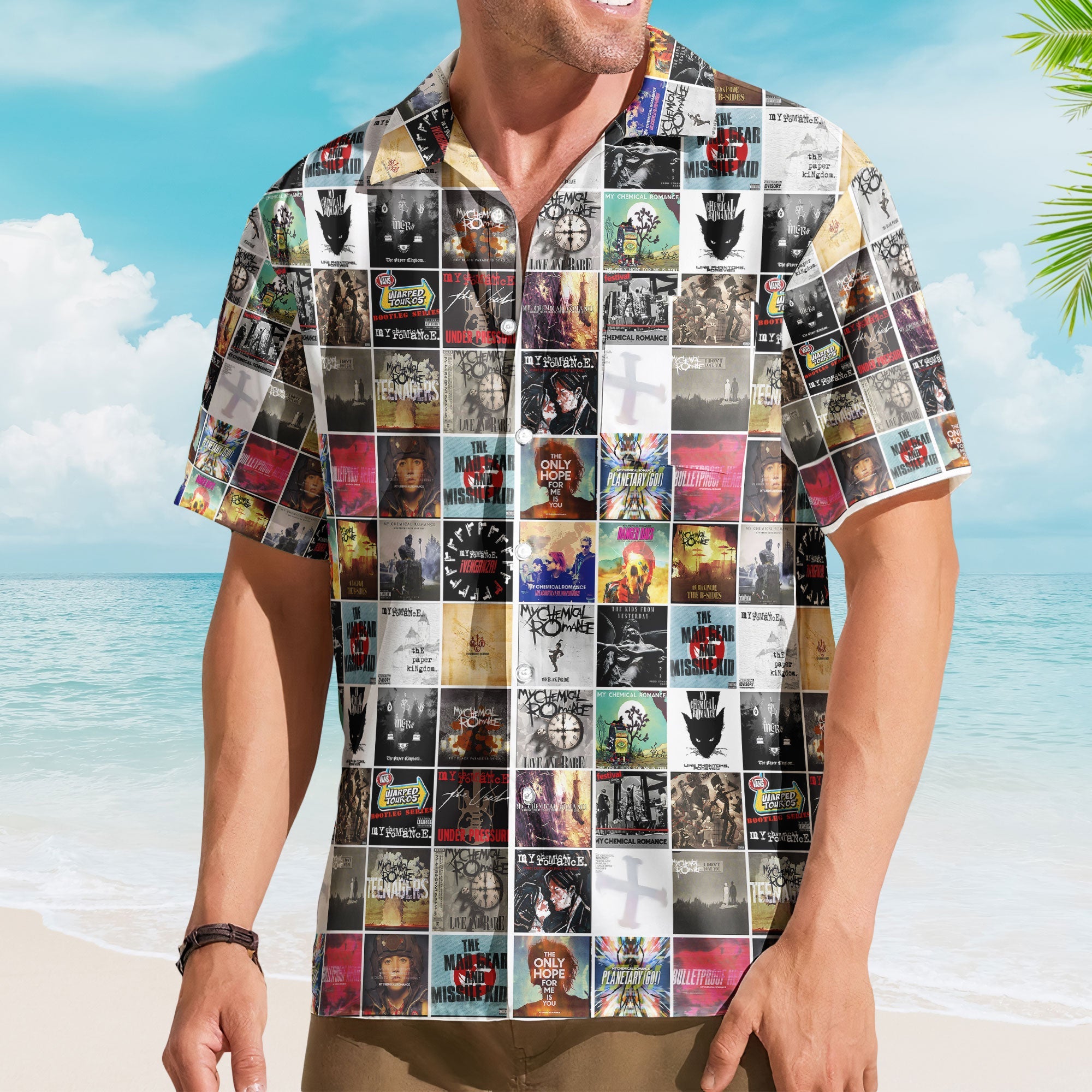 My Chemical Romance Album Cover Collage Hawaiian Shirt - Unisex Pop Punk Music Summer Button Up