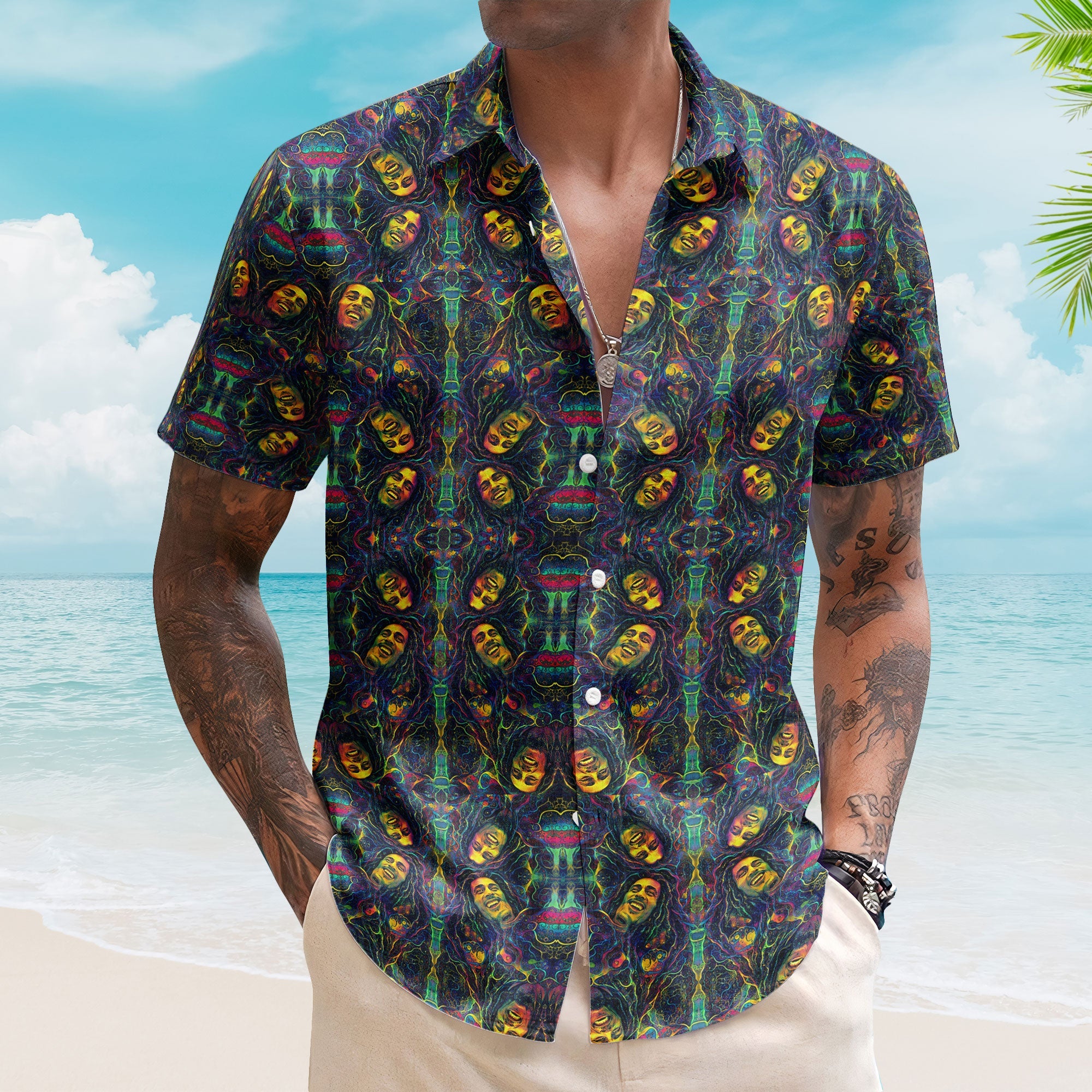 Bob Marley Unisex Hawaiian Shirt – Retro Reggae Music Aloha Button-Up Shirt