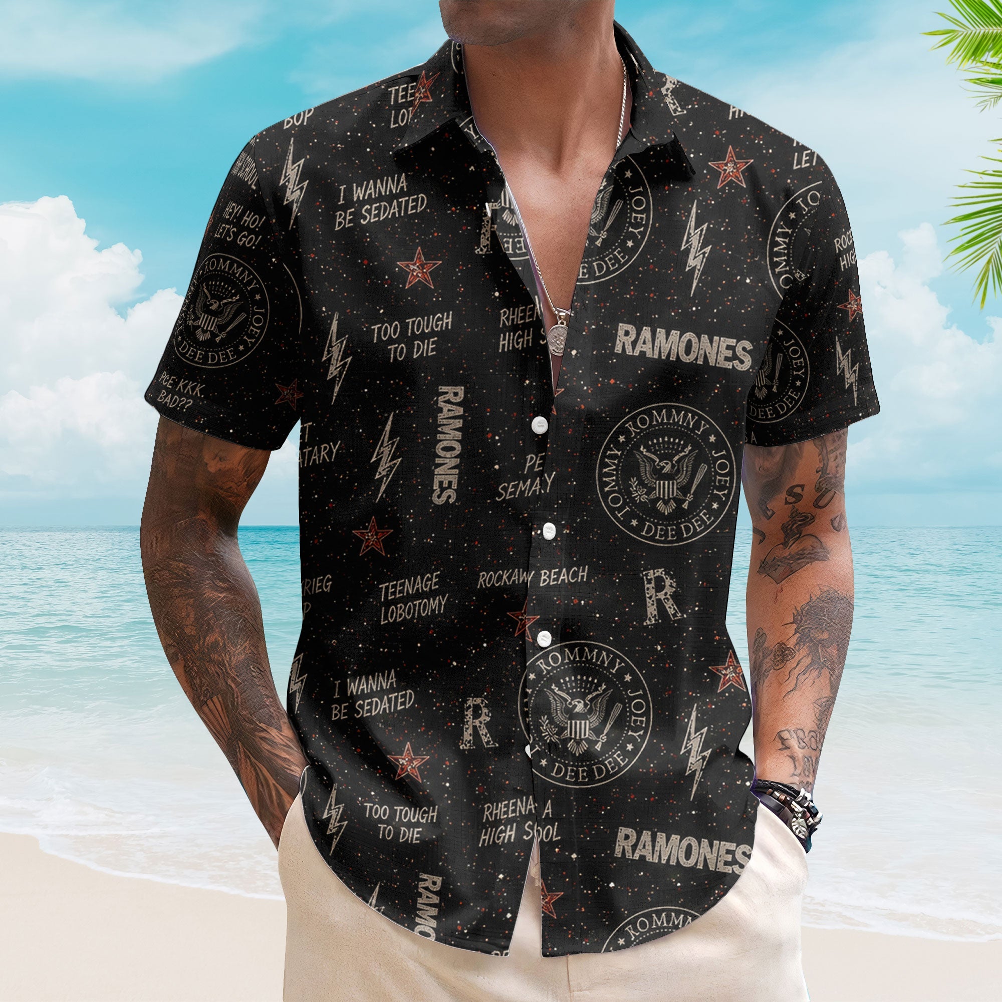 Ramones Hawaiian Shirt - Unisex Punk Rock Presidential Seal Black Button Up