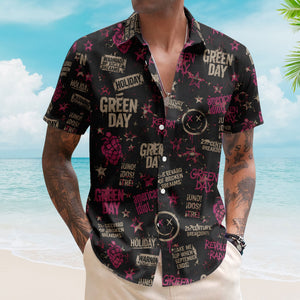 Green Day Hawaiian Shirt - Unisex Punk Rock American Idiot Pink Heart Button Up