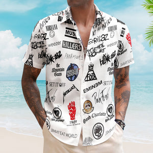 Pop Punk And Alternative Rock Band Logos Hawaiian Shirt - Unisex 2000s Emo Music Collage Button Up