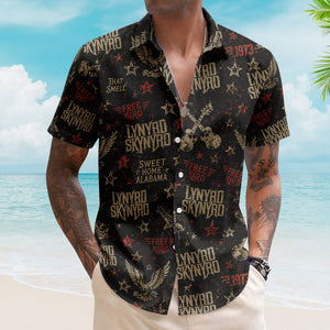 Lynyrd Skynyrd Hawaiian Shirt - Unisex Southern Rock Free Bird Black Button Up