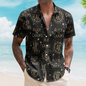 Alice in Chains Hawaiian Shirt - Unisex Grunge Rock AIC Sun Black Summer Button Up