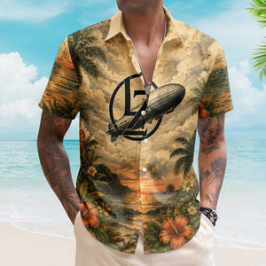Led Zeppelin Hawaiian Shirt - Unisex Classic Rock Zeppelin Airship Sun Button Up