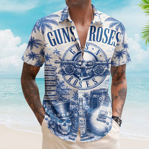 Guns N Roses Toile De Jouy Hawaiian Shirt - Unisex Bullet Logo Slash Skull Fan Gifts Rock Merch