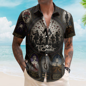 My Chemical Romance Gothic Stained Glass Hawaiian Shirt - Unisex Emo Rock Beach Button Up