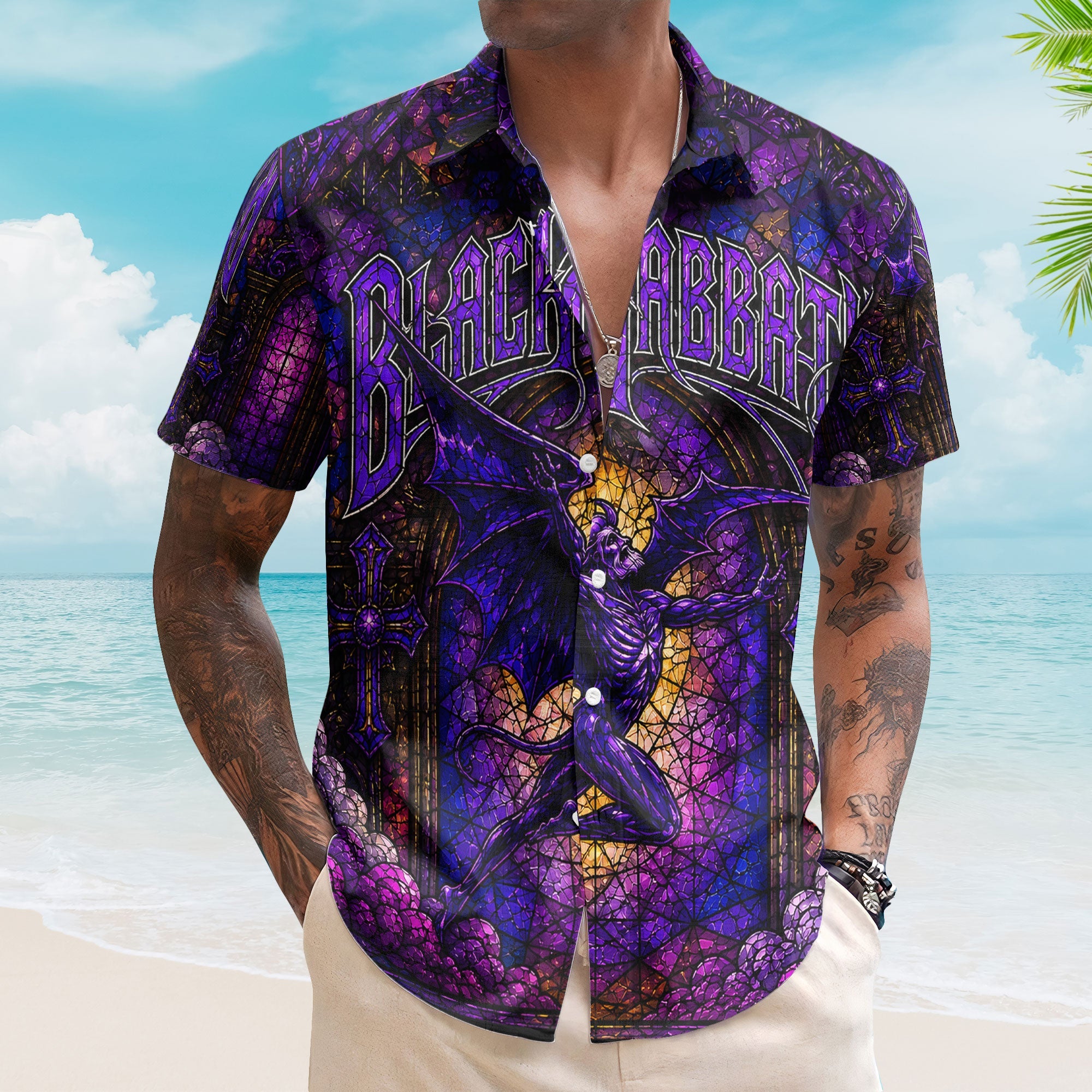 Black Sabbath Stained Glass Hawaiian Shirt - Unisex Heavy Metal Henry Demon Button Up